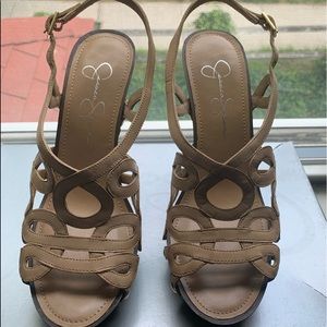 Jessica Simpson Genaviv platform sandal w/stiletto heel, Cognac, Sz 7.5, NIB